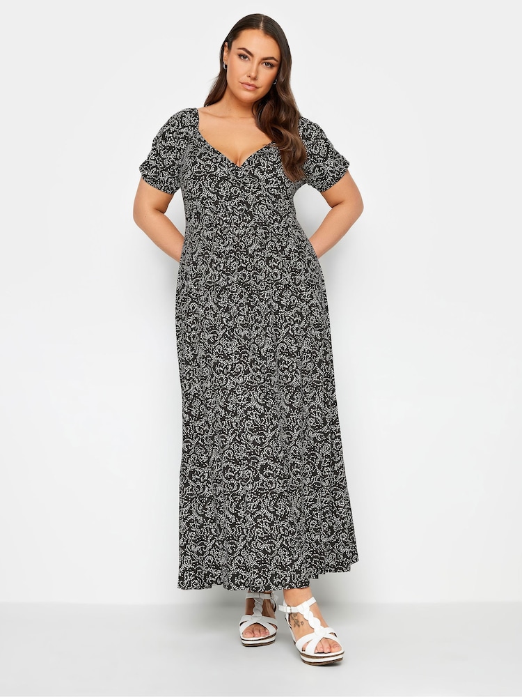 Yours Curve Black Floral Maxi Wrap Dress - Image 1 of 4