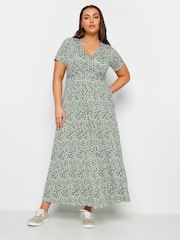 Yours Curve Green Floral Maxi Wrap Dress - Image 1 of 4