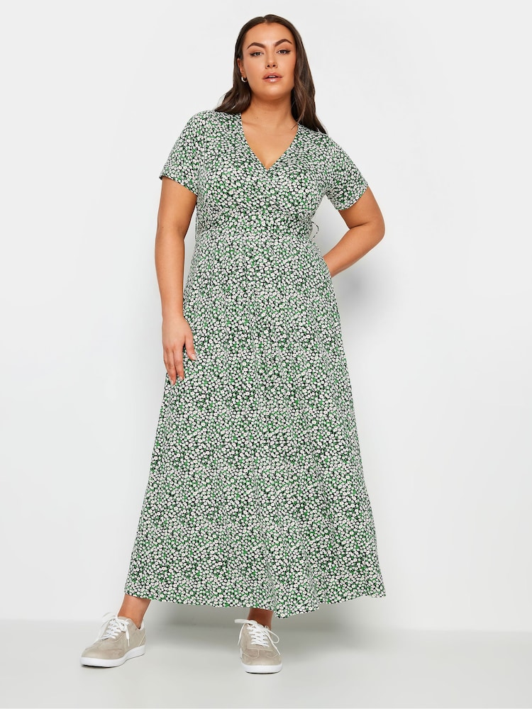 Yours Curve Green Floral Maxi Wrap Dress - Image 1 of 4
