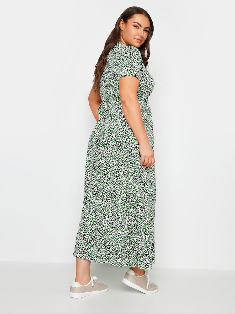 Yours Curve Green Floral Maxi Wrap Dress - Image 2 of 4