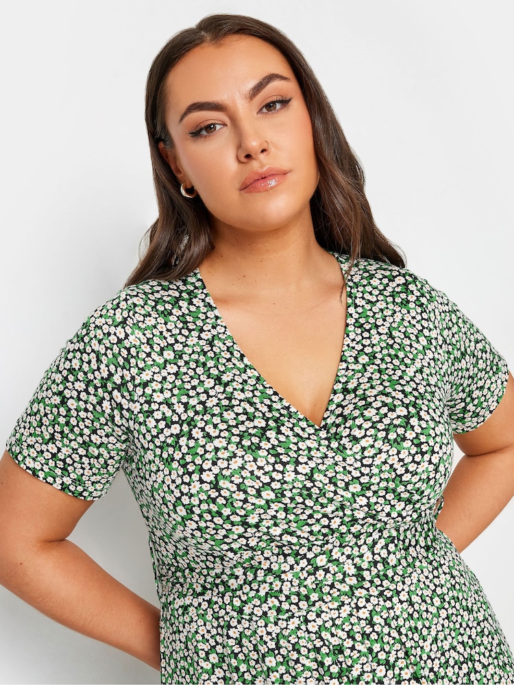 Yours Curve Green Floral Maxi Wrap Dress - Image 4 of 4