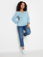 M&Co Blue Light Petite 3/4 Length Sleeve Henley 100% Cotton Top - Image 2 of 5