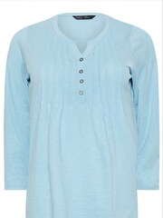M&Co Blue Light Petite 3/4 Length Sleeve Henley 100% Cotton Top - Image 5 of 5