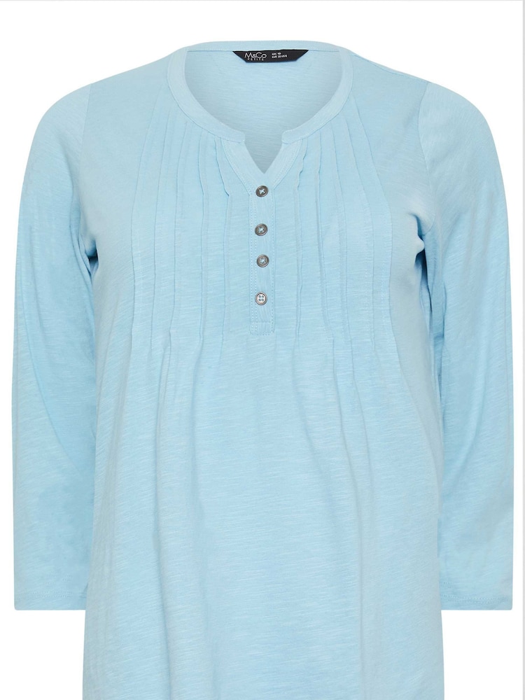 M&Co Blue Light Petite 3/4 Length Sleeve Henley 100% Cotton Top - Image 5 of 5