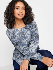 M&Co Blue Petite Scarf Print Blouse - Image 4 of 5