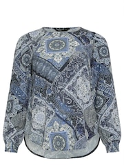 M&Co Blue Petite Scarf Print Blouse - Image 5 of 5