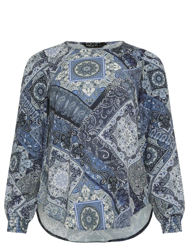 M&Co Blue Petite Scarf Print Blouse - Image 5 of 5
