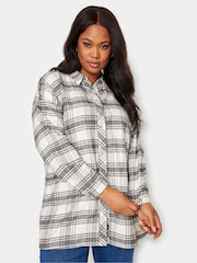 Yours Curve White/Grey Boyfriend Check 100% Cotton Shirt - Image 2 of 5