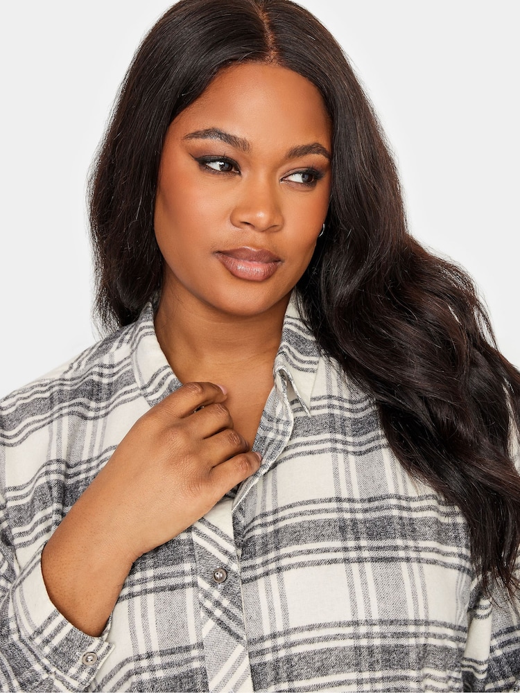 Yours Curve White/Grey Boyfriend Check 100% Cotton Shirt - Image 5 of 5