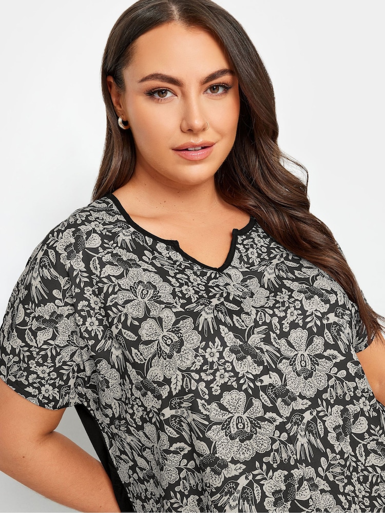 Yours Curve Black Floral Print Blouses - Image 4 of 4 Yours Curve Black Floral Print Blouses - Image 4 of 4