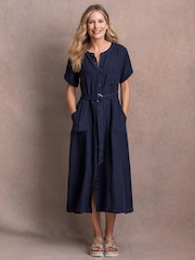 Celtic & Co. Blue Linen Button Through Dress - Image 2 of 9