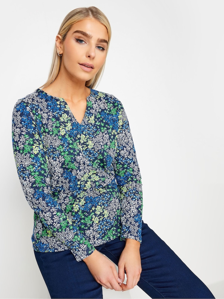 M&Co Blue Notch Neck 100% Cotton Tops 2 Pack - Image 2 of 5