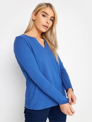 M&Co Blue Notch Neck 100% Cotton Tops 2 Pack - Image 3 of 5