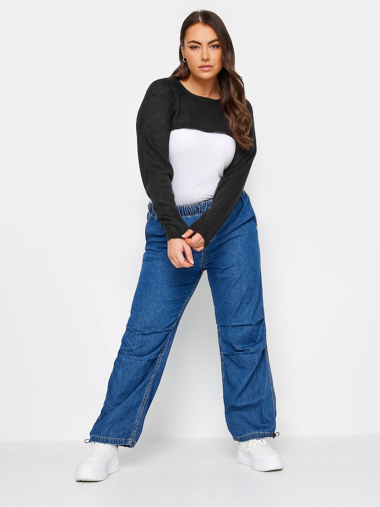 Yours Curve Black Raglan Armwarmer Jumper - Image 1 of 4