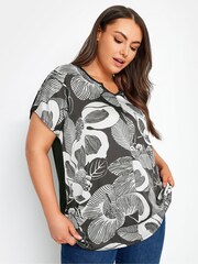 Yours Curve Black White Floral Print Blouses - Image 1 of 4
