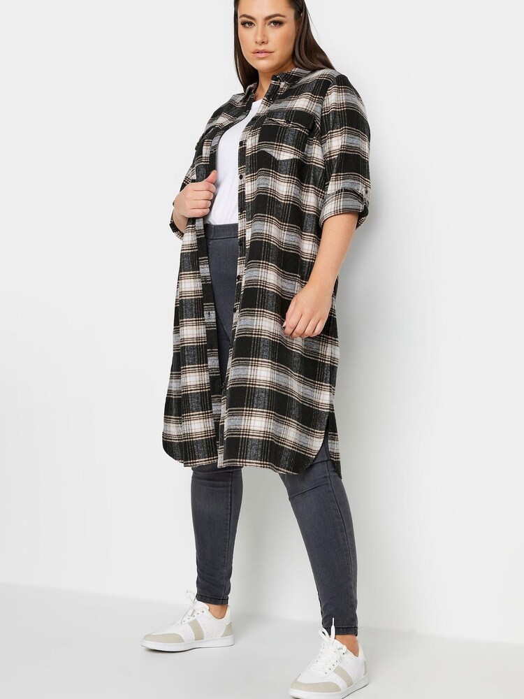 Yours Curve Black Maxi Check Longline Shirt - Image 1 of 1