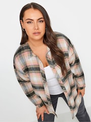 Yours Curve Pink Boyfriend Check 100% Cotton Shirt - Image 2 of 4