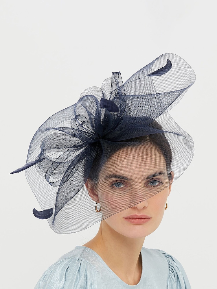 Accessorize Navy Blue Rhea Large Crin Hat - Image 1 of 4 Accessorize Navy Blue Rhea Large Crin Hat - Image 1 of 4
