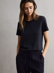 Reiss Navy Ginnie Cotton Garment Dyed T-Shirt - Image 1 of 6