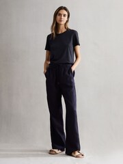 Reiss Navy Ginnie Cotton Garment Dyed T-Shirt - Image 3 of 6