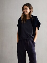 Reiss Navy Ginnie Cotton Garment Dyed T-Shirt - Image 5 of 6