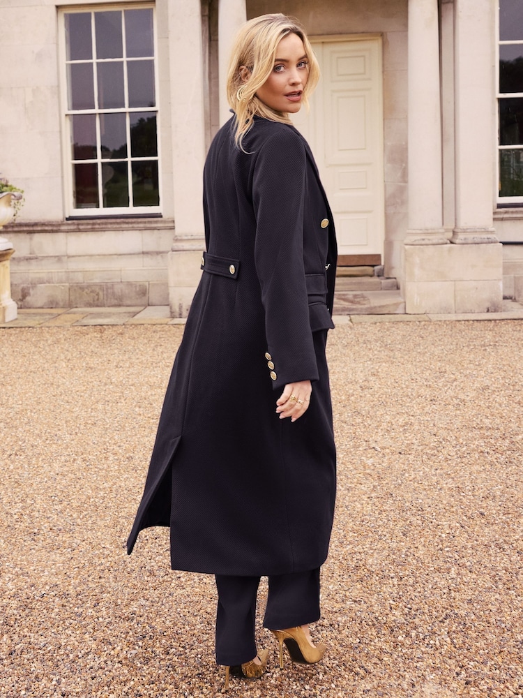 Love & Roses Navy Blue Petite Double Breasted Hourglass Longline Coat - Image 2 of 4
