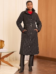 Love & Roses Black Petite Shower Resistant Quilt Padded Funnel Neck Coat - Image 1 of 4