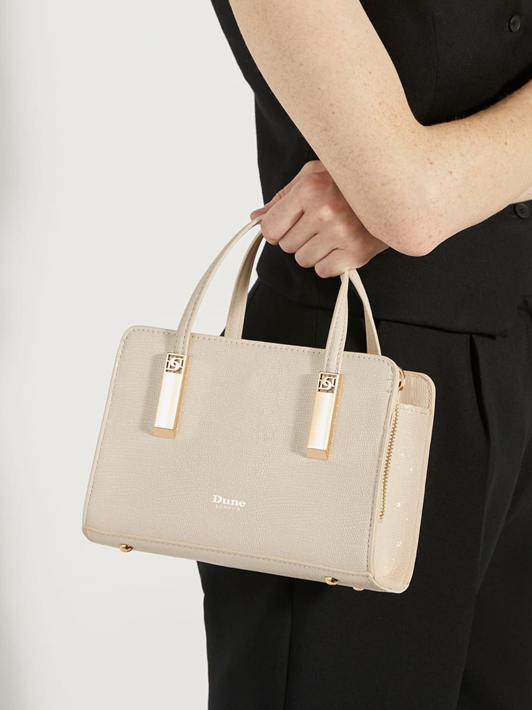 Buy Dune London Cream Dinkydenbeigh Mini Branded Handle Tote Bag