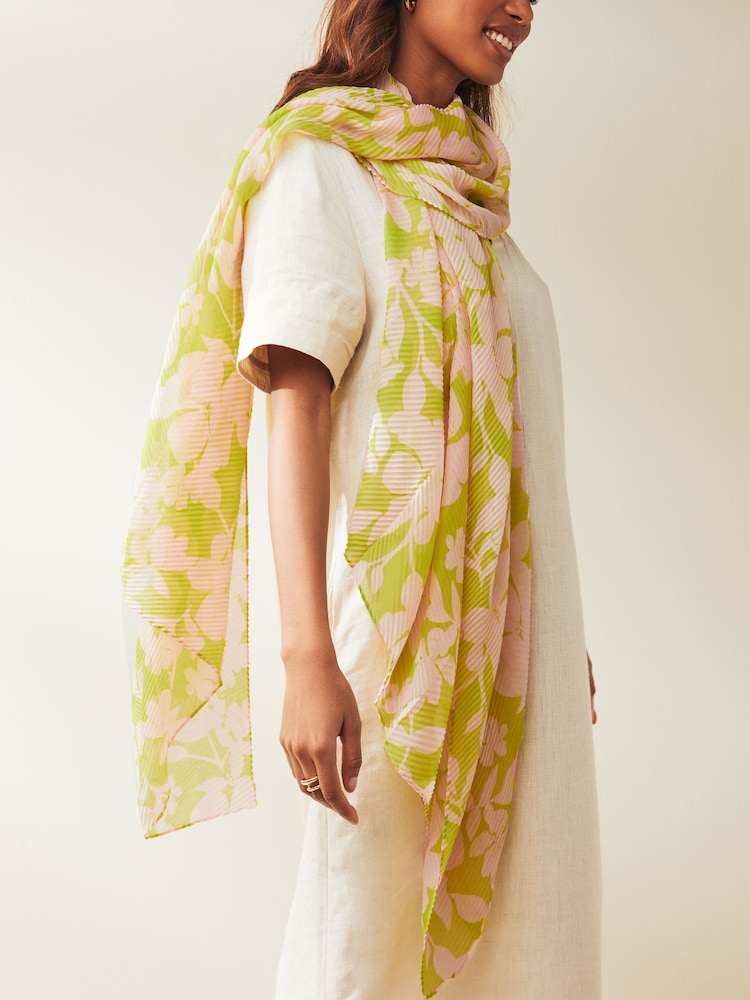 Pink/Green Floral Plisse Lightweight Scarf - Image 1 of 4