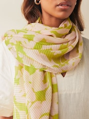 Pink/Green Floral Plisse Lightweight Scarf - Image 2 of 4