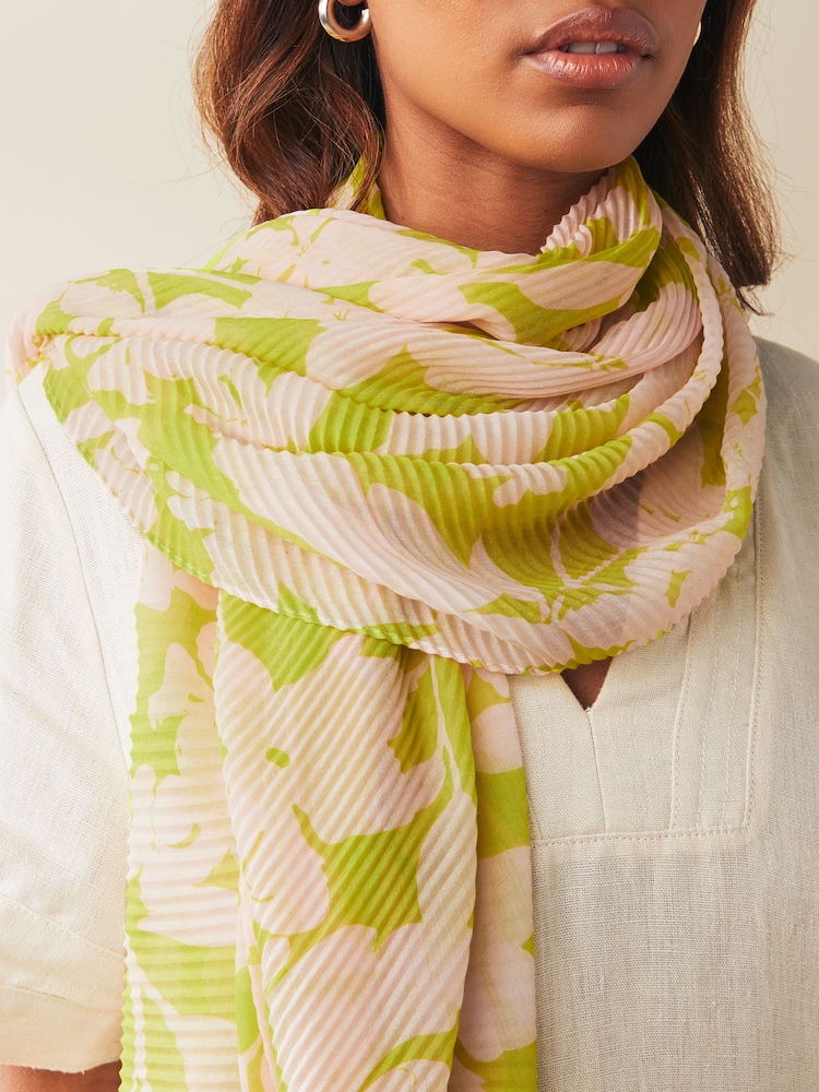 Pink/Green Floral Plisse Lightweight Scarf - Image 2 of 4