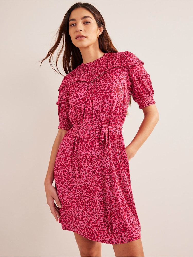 Boden Pink Yoke Detail Jersey Mini Dress - Image 1 of 6