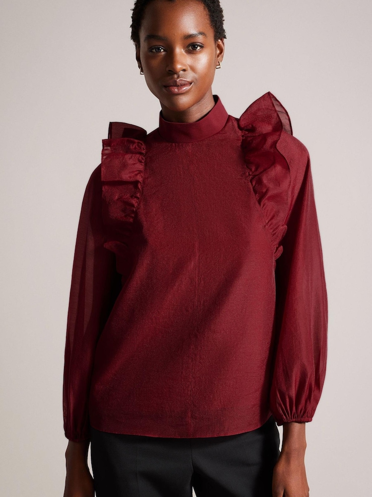 Ted Baker Black Aubreei Knit Rib Collar Top with Balloon Sleeves - Image 1 of 6