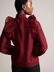 Ted Baker Black Aubreei Knit Rib Collar Top with Balloon Sleeves - Image 2 of 6
