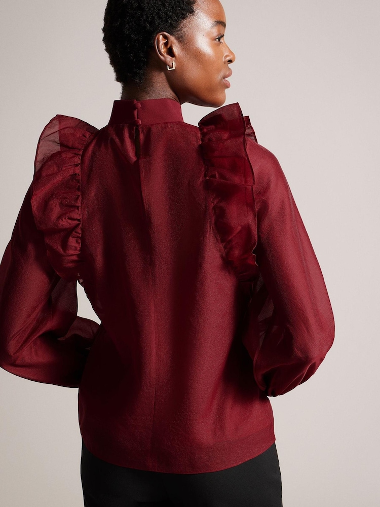 Ted Baker Black Aubreei Knit Rib Collar Top with Balloon Sleeves - Image 2 of 6