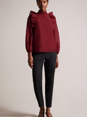 Ted Baker Black Aubreei Knit Rib Collar Top with Balloon Sleeves - Image 3 of 6