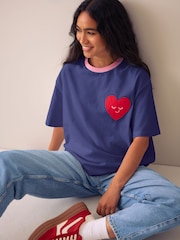 Little Bird by Jools Oliver Navy Applique Heart Boxy T-Shirt - Image 2 of 5