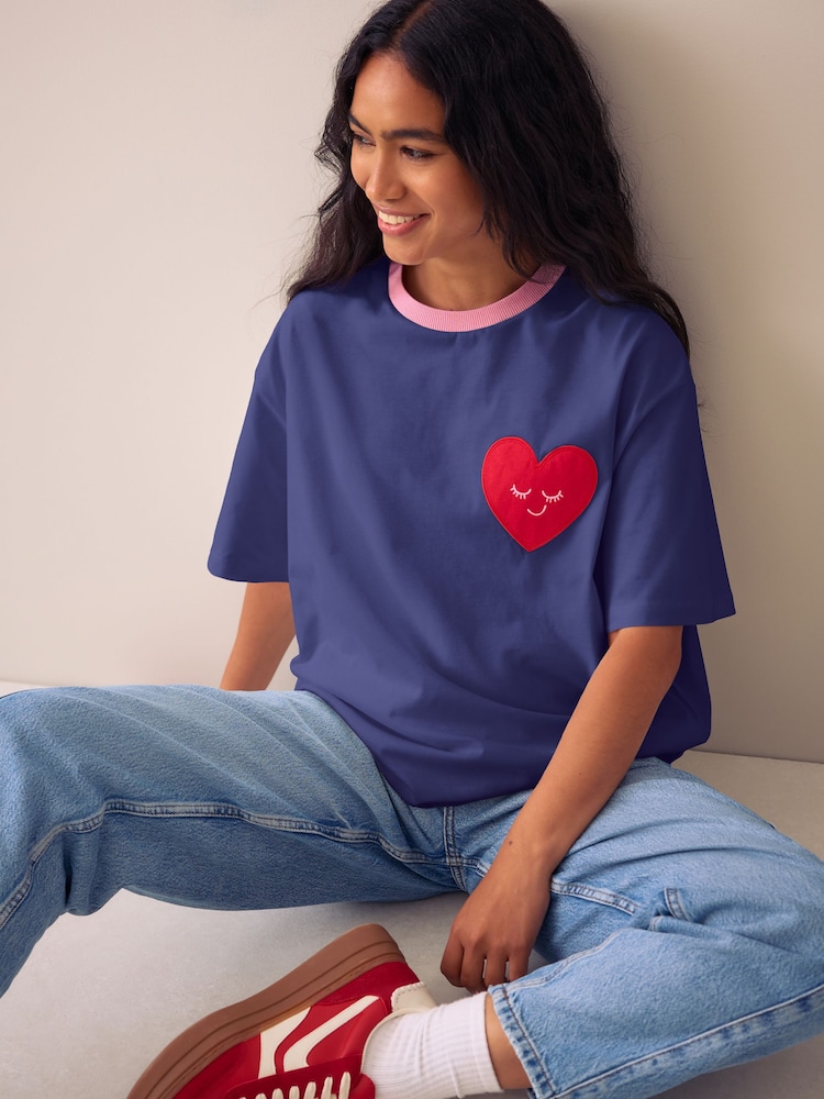 Little Bird by Jools Oliver Navy Applique Heart Boxy T-Shirt - Image 2 of 5 Little Bird by Jools Oliver Navy Applique Heart Boxy T-Shirt - Image 2 of 5