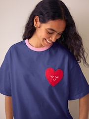 Little Bird by Jools Oliver Navy Applique Heart Boxy T-Shirt - Image 4 of 5