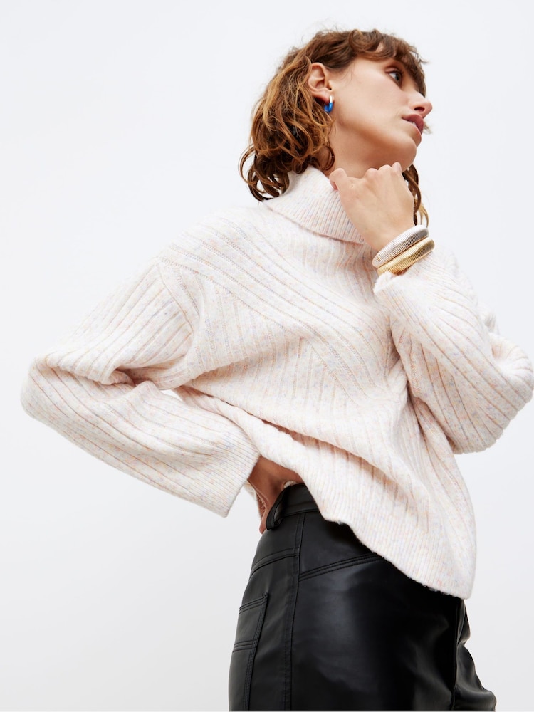 Oliver Bonas Pink Nepped Roll Neck Knitted Jumper - Image 1 of 8