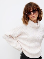 Oliver Bonas Pink Nepped Roll Neck Knitted Jumper - Image 2 of 8