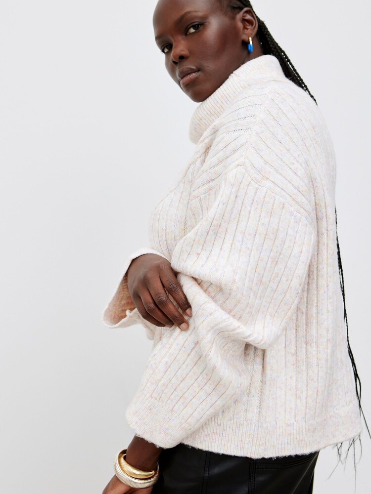 Oliver Bonas Pink Nepped Roll Neck Knitted Jumper - Image 3 of 8