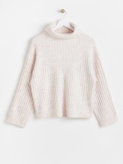 Oliver Bonas Pink Nepped Roll Neck Knitted Jumper - Image 4 of 8