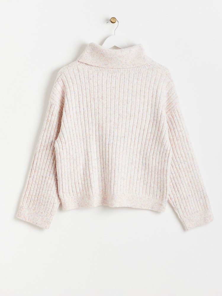 Oliver Bonas Pink Nepped Roll Neck Knitted Jumper - Image 5 of 8
