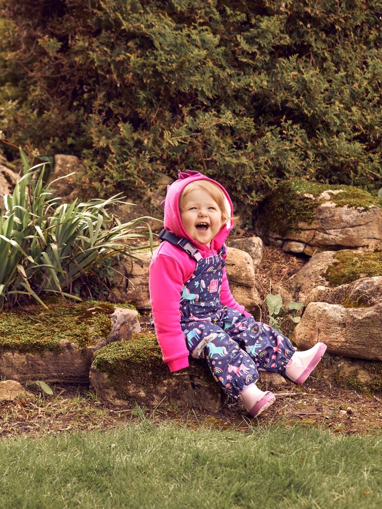 JoJo Maman Bébé Navy Unicorn Print Waterproof Dungarees - Image 2 of 7 JoJo Maman Bébé Navy Unicorn Print Waterproof Dungarees - Image 2 of 7
