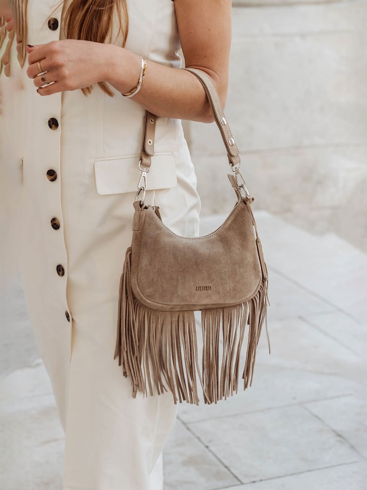 Cultured London Natural Alondra Suede Evening and Clutch Bag - Image 1 of 10 Cultured London Natural Alondra Suede Evening and Clutch Bag - Image 1 of 10