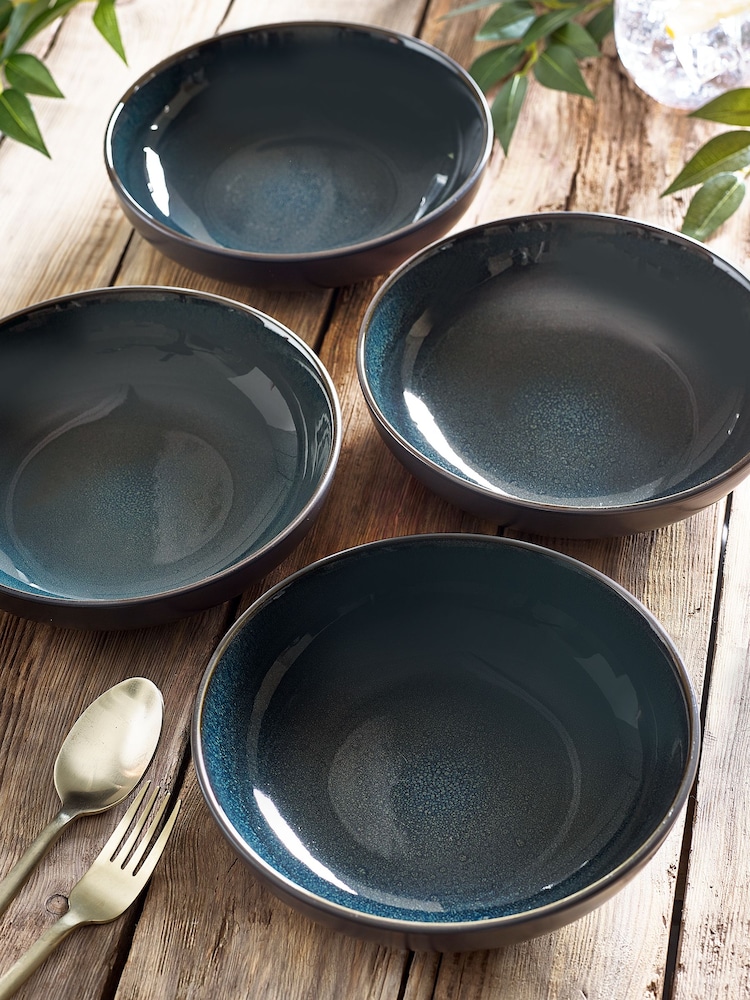 Teal Blue Logan Reactive Glaze Set of 4 Pasta Bowls - Image 1 of 4