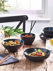 Teal Blue Logan Reactive Glaze Set of 4 Pasta Bowls - Image 2 of 4
