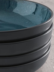 Teal Blue Logan Reactive Glaze Set of 4 Pasta Bowls - Image 3 of 4