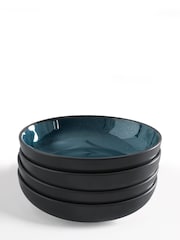Teal Blue Logan Reactive Glaze Set of 4 Pasta Bowls - Image 4 of 4